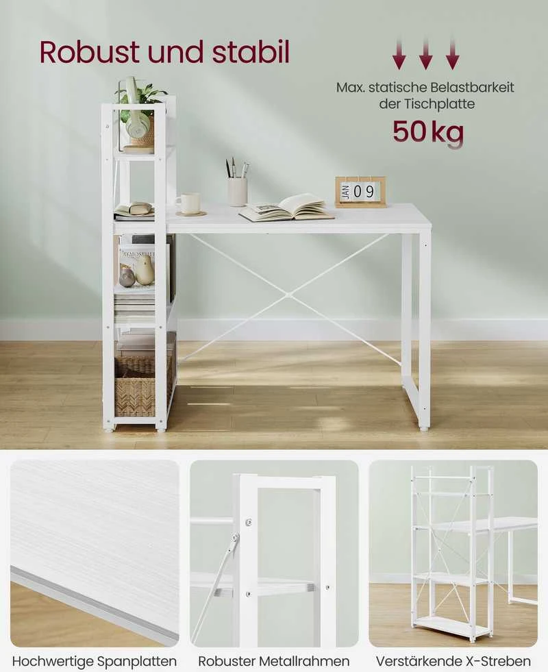 Songmics Rašomasis stalas 120x60x120,1 cm baltas