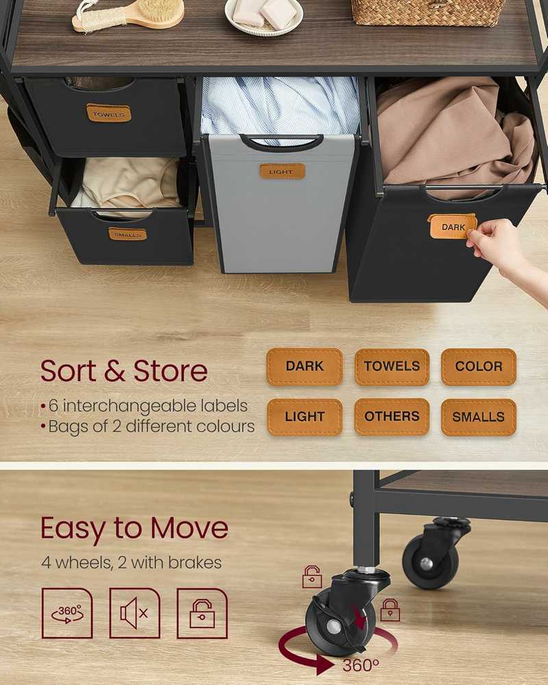 Songmics Skalbinių krepšys, 98,6x33x80,5 cm, rudas