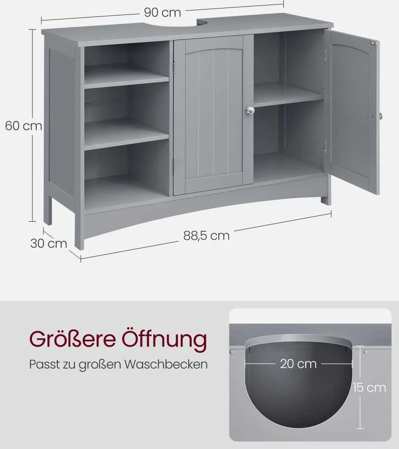 Songmics Tualeto staliukas, 90x30x60 cm, pilka
