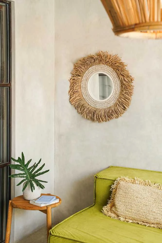 Bazaar Veidrodis, rafija su kaurių dėžėmis, 0,75x0,75 m, natūraliai balta