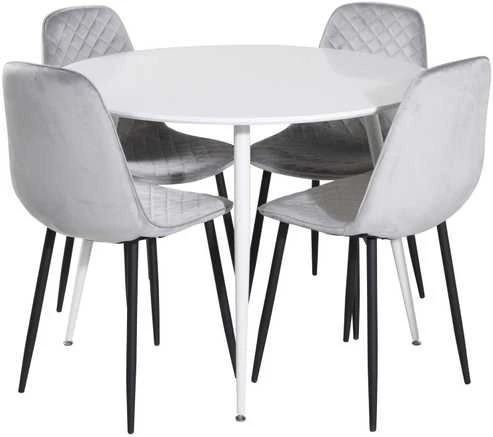 Venture Design Apskritas stalas, Plaza, 100 cm, Balta, Valgomasis kėdė, Polar, 52x86x44 cm, Pilka