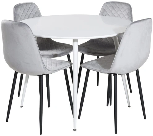 Venture Design Apskritas stalas, Plaza, 100 cm, Balta, Valgomasis kėdė, Polar, 52x86x44 cm, Pilka