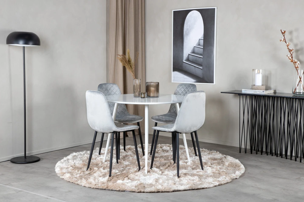Venture Design Apskritas stalas, Plaza, 100 cm, Balta, Valgomasis kėdė, Polar, 52x86x44 cm, Pilka