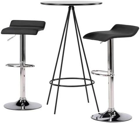 Venture Design Baro stalo ir baro kėdžių komplektas 60 cm juodas MDF faneruotas chromuotas plienas audinys