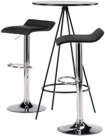 Venture Design Baro stalo ir baro kėdžių komplektas 60 cm juodas MDF faneruotas chromuotas plienas audinys