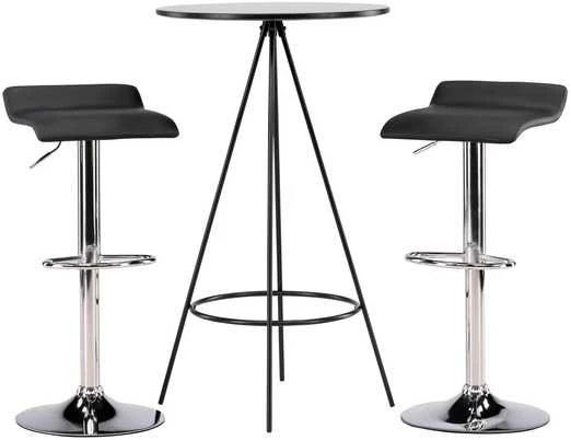 Venture Design Baro stalo ir baro kėdžių komplektas 60 cm juodas MDF faneruotas chromuotas plienas audinys