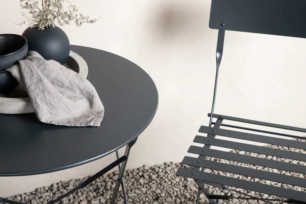 Lauko baldų komplektas Venture Design Bistro komplektas, Marseille, skaitmeniškas, stalas: ⌀60 Kėdė: D: 45 A: 80 P: 42, Tamsiai pilka