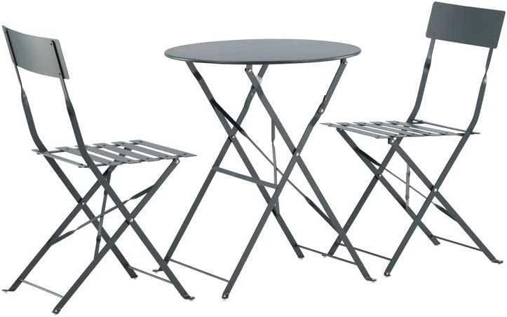 Lauko baldų komplektas Venture Design Bistro komplektas, Marseille, skaitmeniškas, stalas: ⌀60 Kėdė: D: 45 A: 80 P: 42, Tamsiai pilka