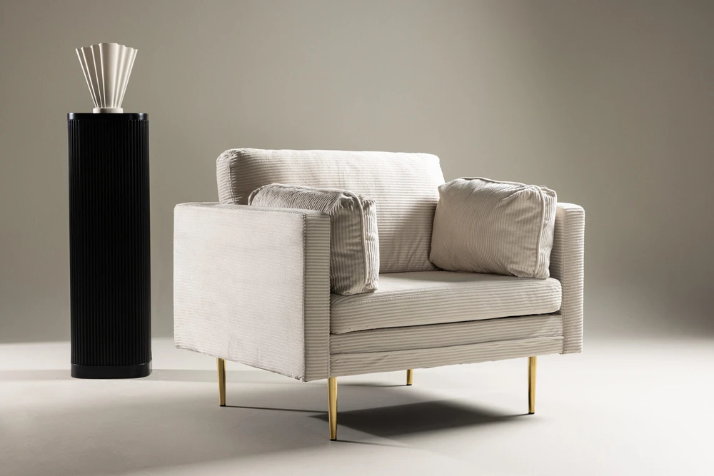 Venture Design Fotelis, Boom vieno sėdynės kėdė iš velveto, 86x84x110 cm, Bėžinės spalva