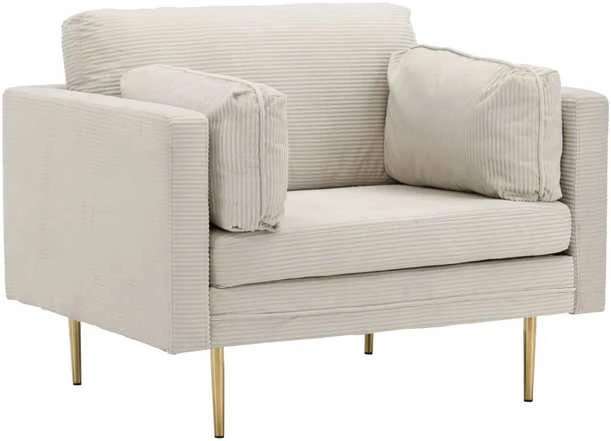 Venture Design Fotelis, Boom vieno sėdynės kėdė iš velveto, 86x84x110 cm, kreminė spalva