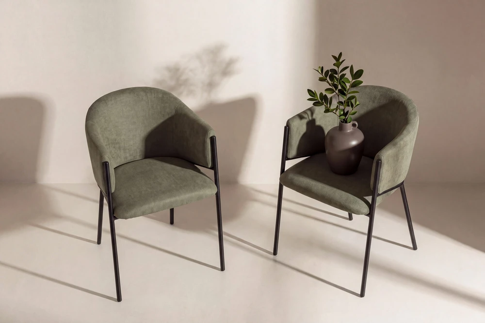 Venture Design Fotelis Evelina, 2 vnt., poliesteris (lino faktūros), tamsiai žalia, juoda