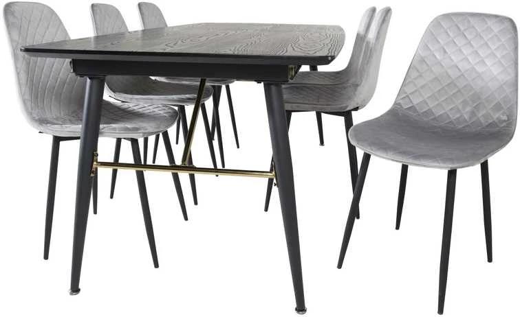 Venture Design Ištempiamas stalas, auksinis, 180x85 cm, juodas, valgomasis kėdė, Polar Diamond, 86x44 cm, pilka