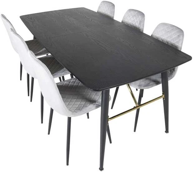 Venture Design Ištempiamas stalas, auksinis, 180x85 cm, juodas, valgomasis kėdė, Polar Diamond, 86x44 cm, pilka