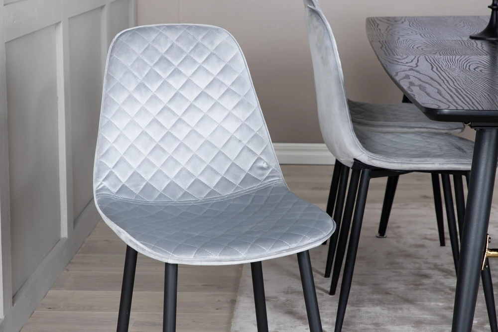 Venture Design Ištempiamas stalas, auksinis, 180x85 cm, juodas, valgomasis kėdė, Polar Diamond, 86x44 cm, pilka