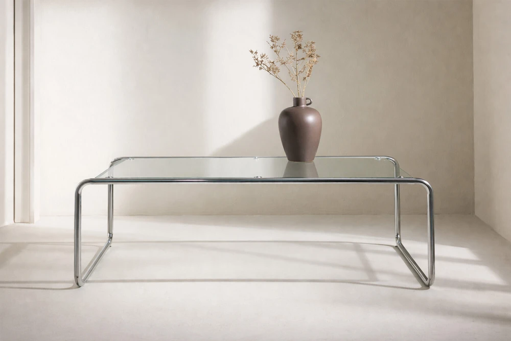 Venture Design Kavos staliukas Saturnus 120x60x37,5 cm Sidabro chromas Stiklas