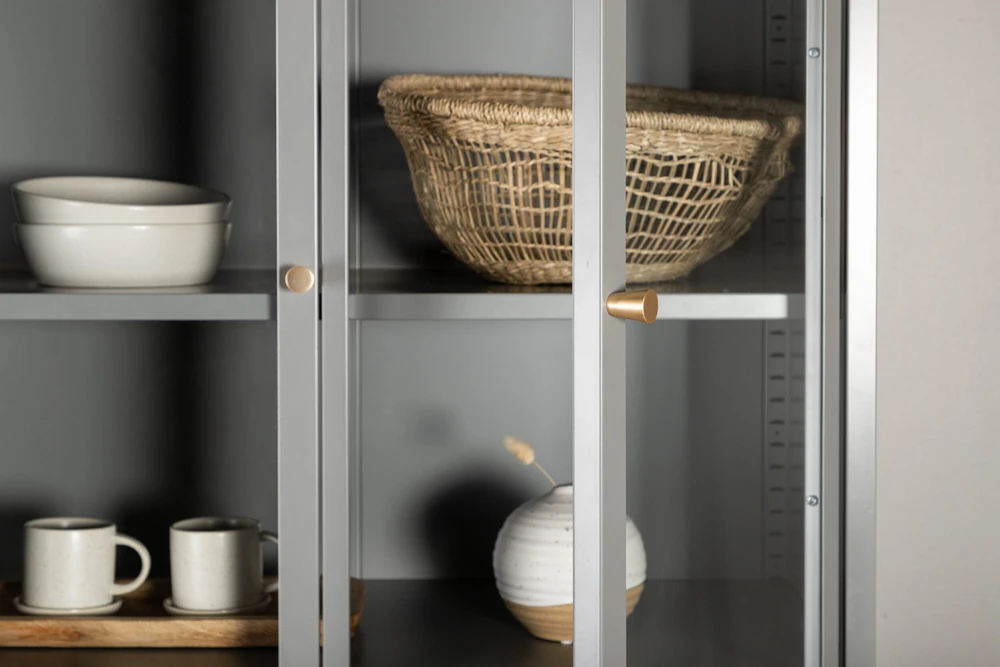 Venture Design Knygų lentyna, aptraukta bakalu, 41x190x80 cm, šviesiai pilka