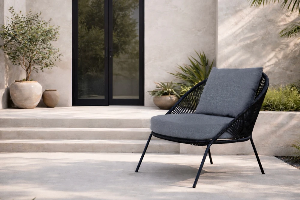 Venture Design Lounge kėdė Lindos 52x60 cm Juoda poliesterio virvė