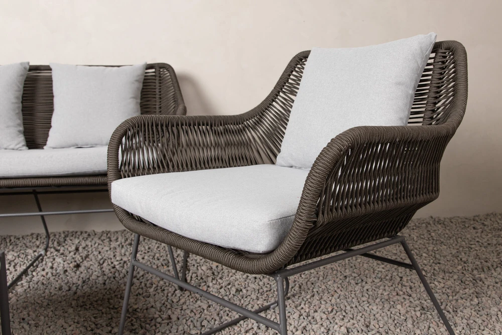 Venture Design Poilsio komplektas, Davao, Sofa: 73x133x73 cm, Stalas: 70x40 cm, Kėdė: 73x70x73 cm, Tamsiai pilka