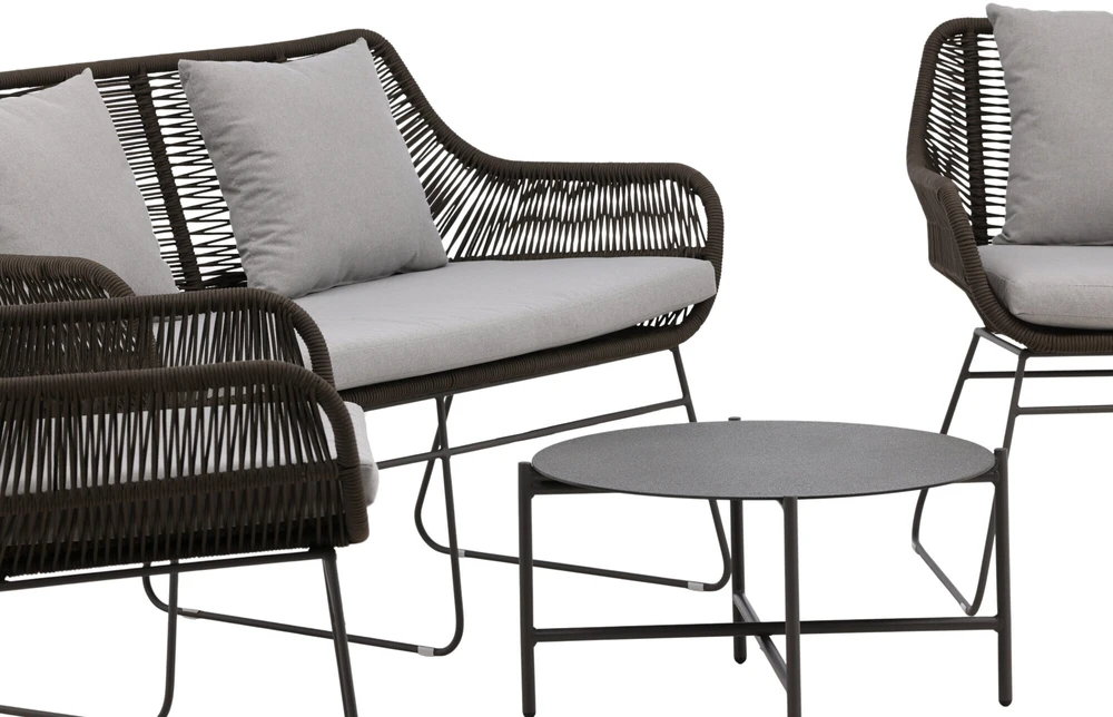 Venture Design Poilsio komplektas, Davao, Sofa: 73x133x73 cm, Stalas: 70x40 cm, Kėdė: 73x70x73 cm, Tamsiai pilka