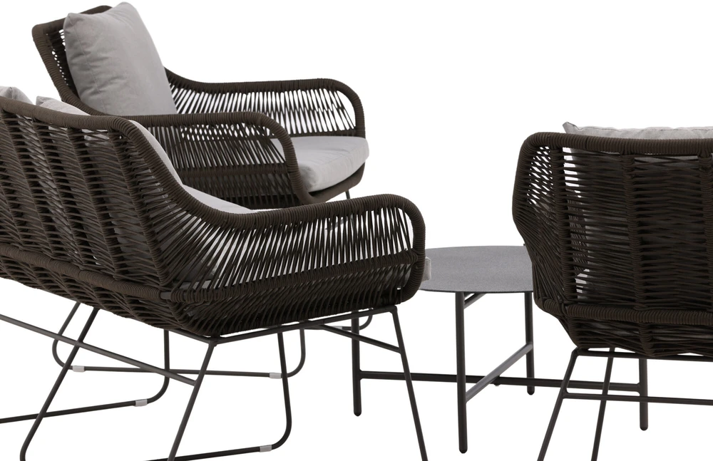 Venture Design Poilsio komplektas, Davao, Sofa: 73x133x73 cm, Stalas: 70x40 cm, Kėdė: 73x70x73 cm, Tamsiai pilka