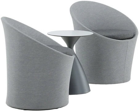 Venture Design Poilsio komplektas, Spoga, Stalas: ⌀40 cm Kėdė: D:58 A:73 P:67 cm Sofa: D:58 A:73 P:67 cm, Pilka