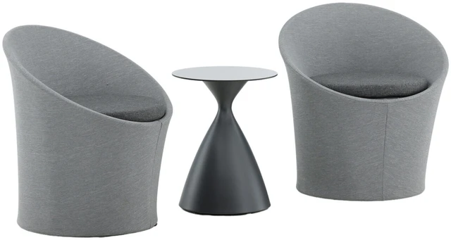 Venture Design Poilsio komplektas, Spoga, Stalas: ⌀40 cm Kėdė: D:58 A:73 P:67 cm Sofa: D:58 A:73 P:67 cm, Pilka
