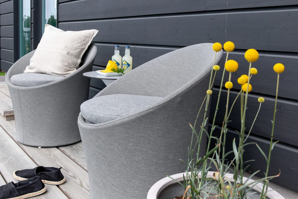 Venture Design Poilsio komplektas, Spoga, Stalas: ⌀40 Kėdė: D:58 A:73 P:67 Sofa: D:58 A:73 P:67, Pilka
