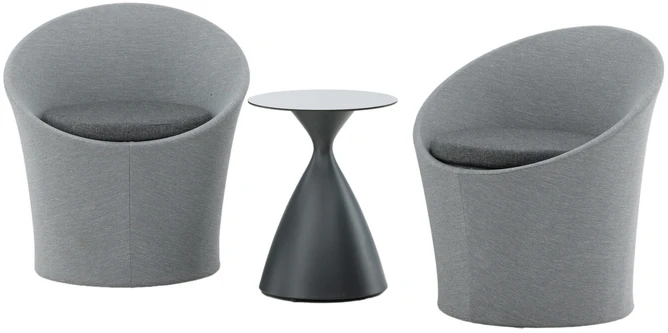 Venture Design Poilsio komplektas, Spoga, Stalas: ⌀40 cm Kėdė: D:58 A:73 P:67 cm Sofa: D:58 A:73 P:67 cm, Pilka