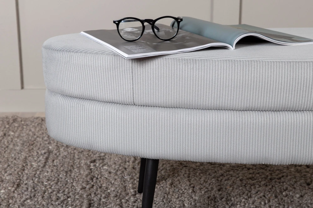 Venture Home Otomanė Otto, juoda/pilka, 100x40x41cm, kordinis velvetas