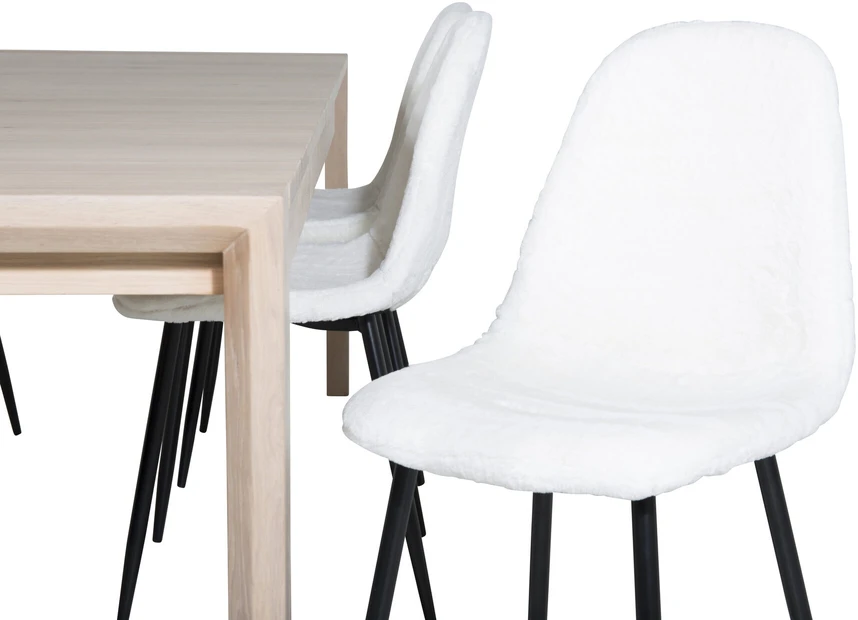 Venture Design Slenkantis išplėtimo stalas, "Polar Fluff" valgomasis kėdė, 75x170x95 cm, Balta