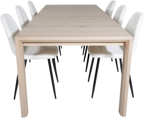 Venture Design Slenkantis išplėtimo stalas, "Polar Fluff" valgomasis kėdė, 75x170x95 cm, Balta