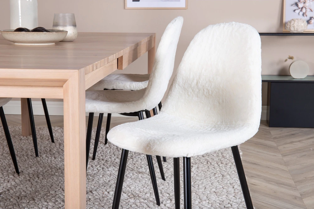 Venture Design Slenkantis išplėtimo stalas, "Polar Fluff" valgomasis kėdė, 75x170x95 cm, Balta
