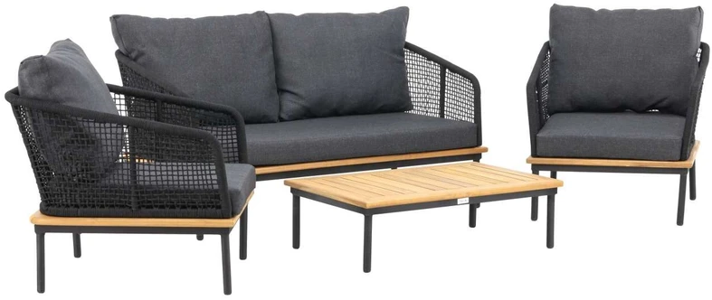 Venture Design Sodo baldų komplektas, Andora, stalas, kėdė ir sofa, juoda
