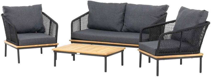 Venture Design Sodo baldų komplektas, Andora, stalas, kėdė ir sofa, juoda