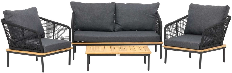 Venture Design Sodo baldų komplektas, Andora, stalas, kėdė ir sofa, juoda