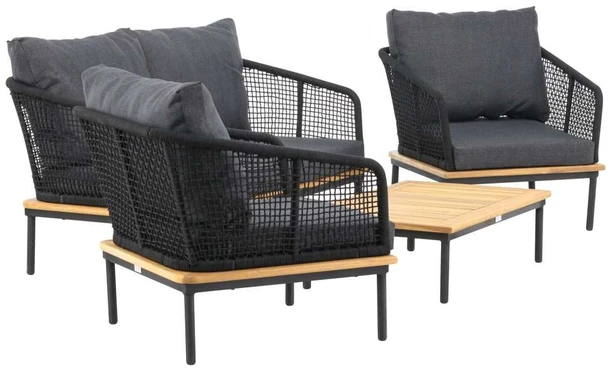 Venture Design Sodo baldų komplektas, Andora, stalas, kėdė ir sofa, juoda