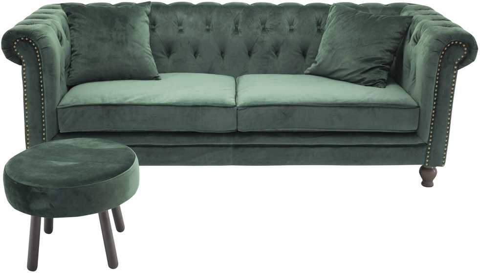 Venture Design Sofa, aksomo 3 vietų Chesterfield, 217x88 cm, žalia