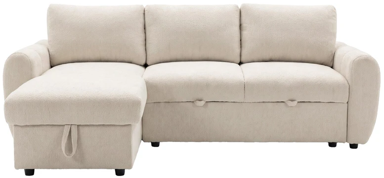 Venture Design sofa-lova Teo, kairiąja gulimąja dalimi, smėlio spalvos