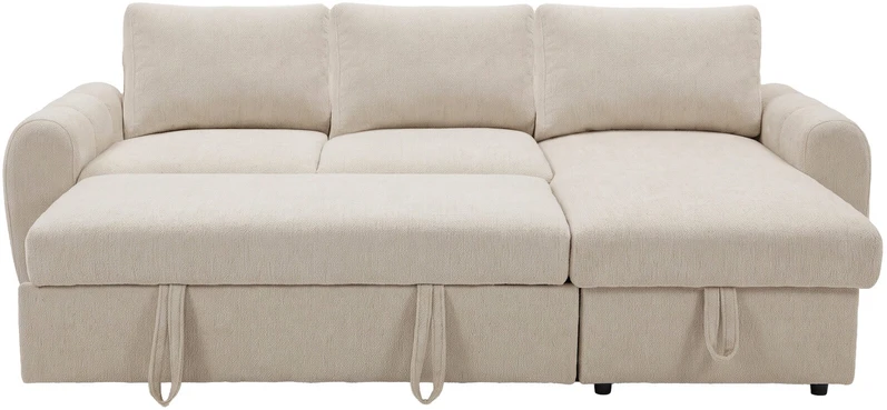 Venture Design sofa-lova Teo, kairiąja gulimąja dalimi, smėlio spalvos