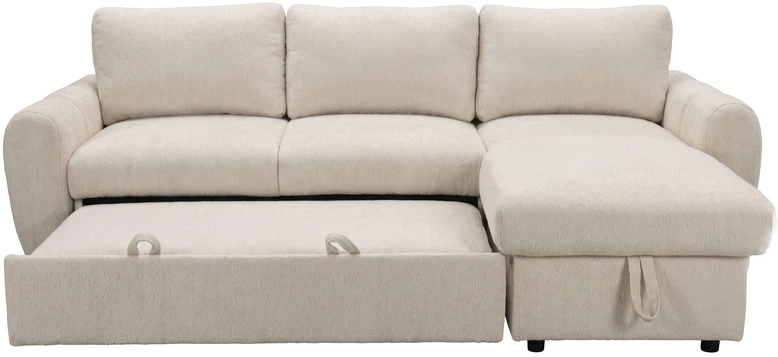 Venture Design sofa-lova Teo, kairiąja gulimąja dalimi, smėlio spalvos