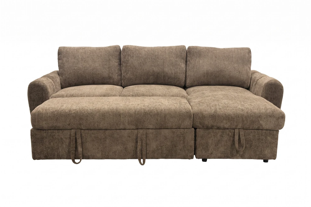 Venture Design sofa-lova Teo, kairiąja gulimąja dalimi, ruda
