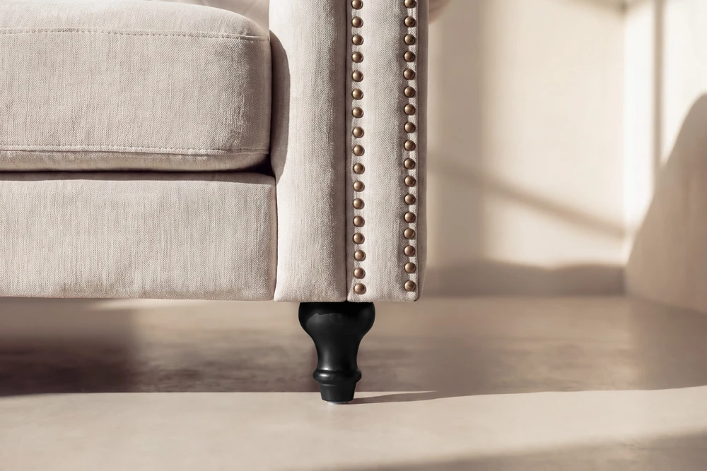 Venture Design Sofa Velvet, 3 vietų, bėžinė/juoda, poliesterinis aksomas