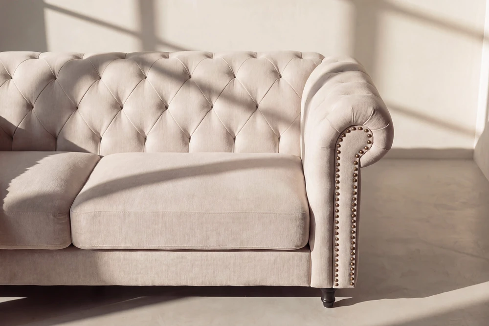 Venture Design Sofa Velvet, 3 vietų, bėžinė/juoda, poliesterinis aksomas