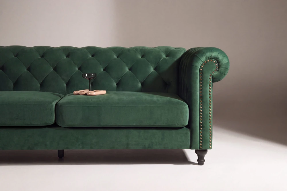 Venture Design Sofa Velvet, 3 vietų, samanų žalio aksomo audinys