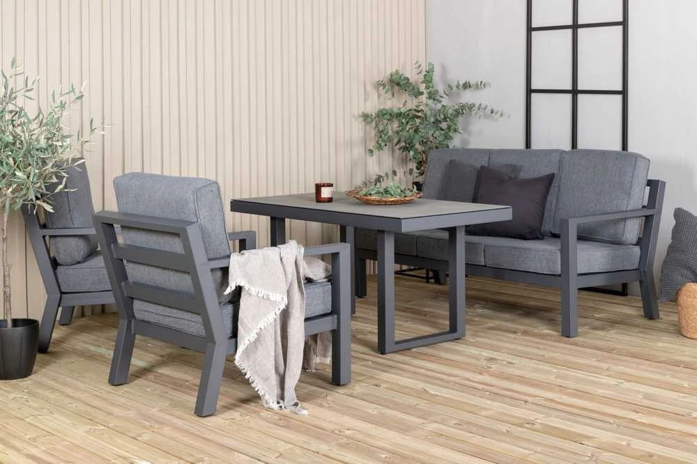 Venture Design Sofos grupė, Barselona, Stalas: 140x75 cm, Sofa: 171x84 cm, Juoda