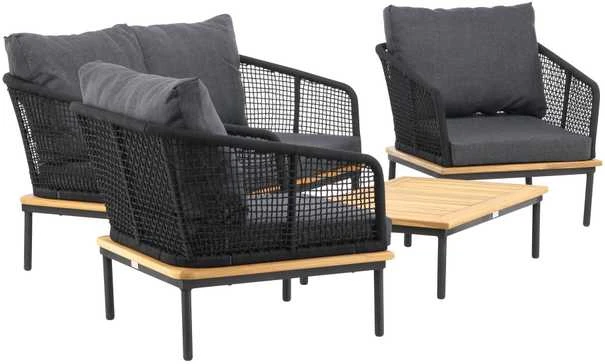 Venture Design Sodo baldų komplektas, Andora, stalas, kėdė ir sofa, juoda