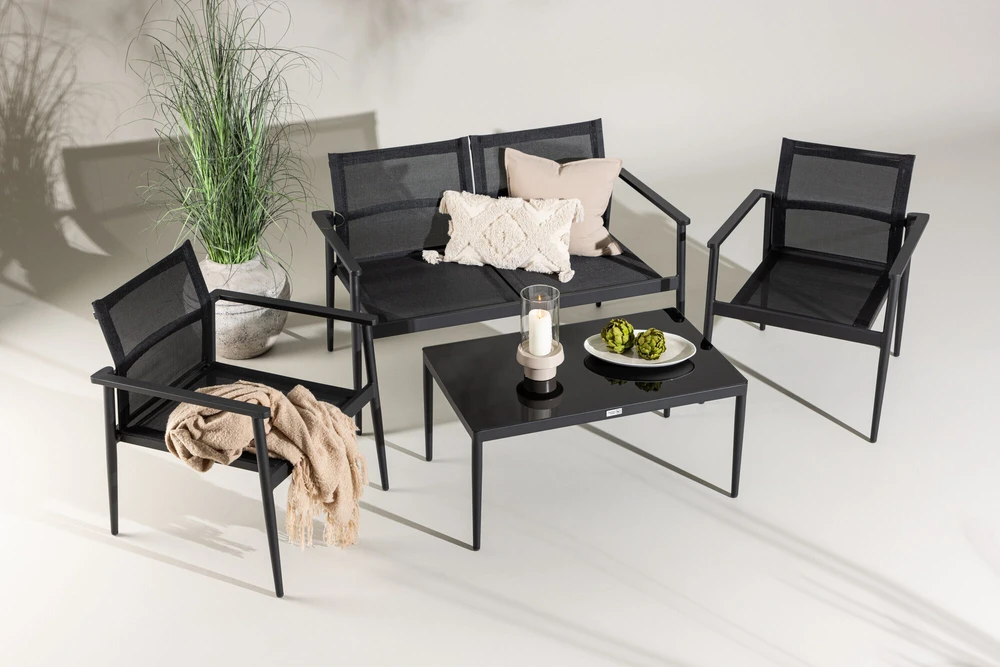 Venture Design Sofos komplektas, kėdė: 81x65 cm, sofa: 81x105 cm, stalas: 43x90 cm, juodas