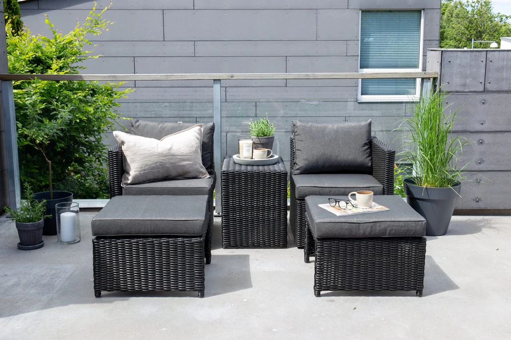 Venture Design Sofos komplektas, keturi, Kėdė: 64x66 cm, Sofa: 64x65.5 cm, Stalas: 51x63 cm, Juodas