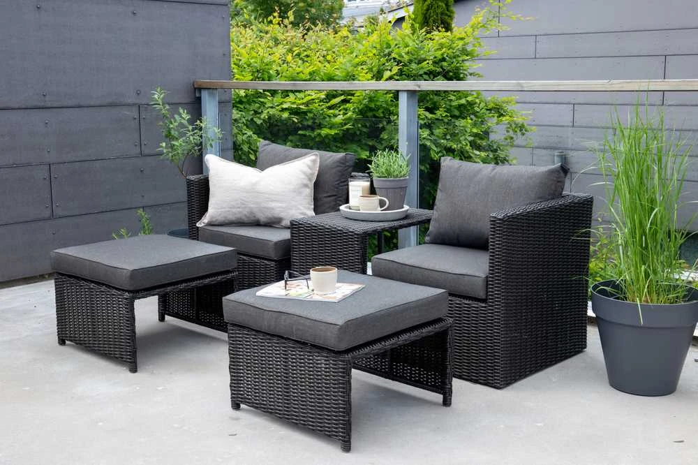 Venture Design Sofos komplektas, keturi, Kėdė: 64x66 cm, Sofa: 64x65.5 cm, Stalas: 51x63 cm, Juodas