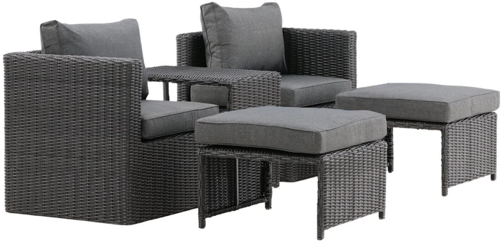 Venture Design Sofos komplektas, keturi, Kėdė: 64x66 cm, Sofa: 64x65.5 cm, Stalas: 51x63 cm, Juodas